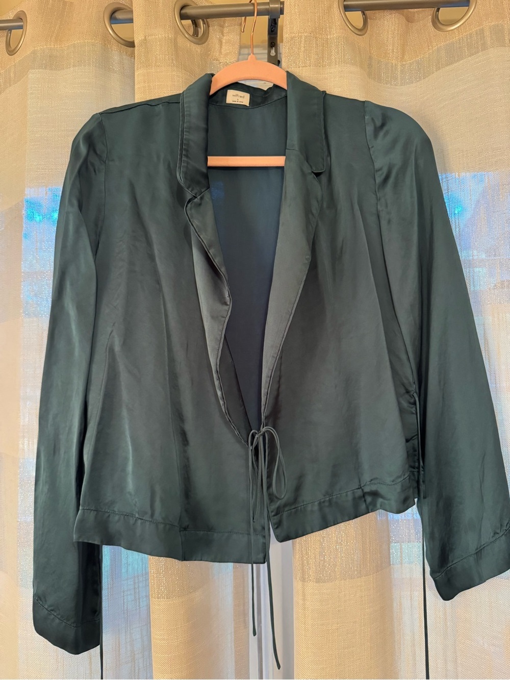 Aritzia Wilfred satin tie-front blouse or cropped open-front jacket